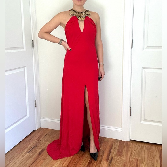 Gorgeous Jersey Knit Embellished Necklace Black Tie Evening Gown - Picture 1 of 9